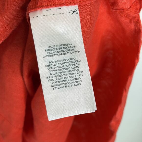 Ralph Lauren Dress Womens 14 Red Linen Belted Shirt Midi Collared Summer - Picture 4 of 7